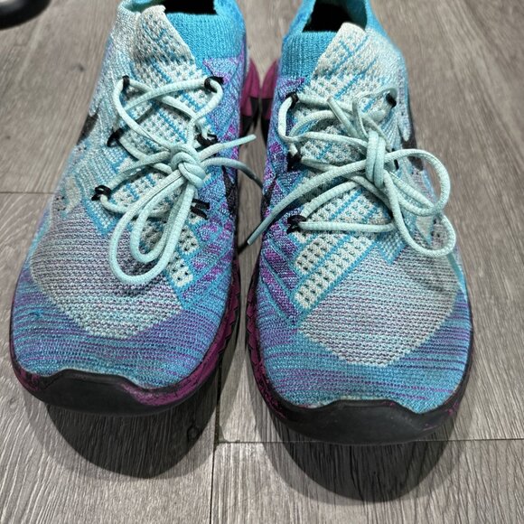 Nike Free 3.0 Flyknit Running Shoes Women 7.5 Blue Purple Black Slip On - Picture 3 of 10